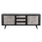 79″ Modern Rustic Black and Rattan Buffet Server