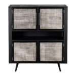 Modern Rustic Black Rattan Double Decker Accent Cabinet