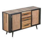 63″ Modern Rustic Black Natural and Rattan Buffet Server