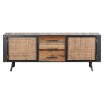 79″ Modern Rustic Black Natural and Rattan Buffet Server