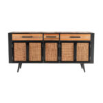 71″ Modern Rustic Black Natural and Rattan Buffet Server