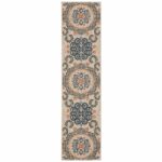 8′ Grey Blue  Floral Indoor Outdoor Runner Rug