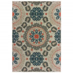 3′ x 5′ Grey Blue Floral Indoor Outdoor Area Rug