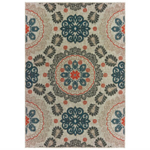 9' x 12' Grey Blue Floral Indoor Outdoor Area Rug