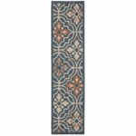 8′ Blue Orange Floral Lattice Indoor Outdoor Runner Rug
