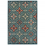 6′ x 9′ Blue Orange Floral Lattice Indoor Outdoor Area Rug