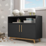 Modern Black and Natural Two Door Console Table