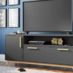 Modern Black and Natural Long Door TV Stand