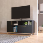 Modern Black and Natural Asymmetrical TV Stand