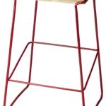 Wood and Red Metal Bar Stool