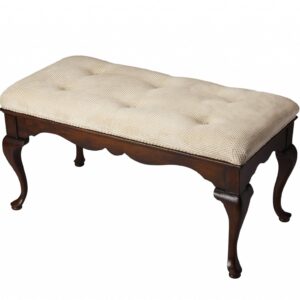 Brown and White Greek Key Wooden Storage Bench with Handles