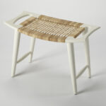 White and Natural Cane Woven Stool