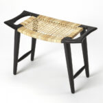 Black and Natural Cane Woven Stool