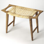 Natural Wood Finish Cane Stool