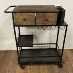 Rolling Rustic Black and Natural Bar Cart