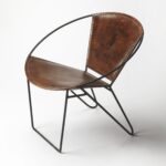 French Vintage Style Brown Leather Accent Chair