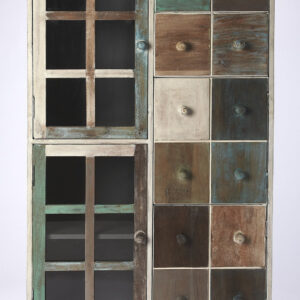 Black Iron Frame Cabinet with Mesh Doors and Drawers