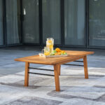 Natural Wood Metal Base Rectangular Coffee Table