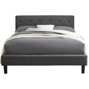 Black Upholstered Twin Platform Bed with Nightstand