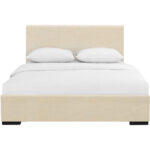 Beige Upholstered Full Platform Bed