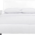 White Upholstered Twin Platform Bed with Nightstand