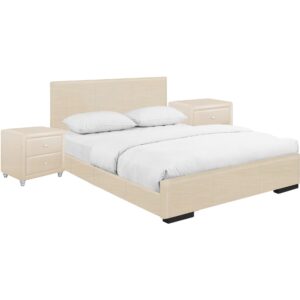 Beige Upholstered Full Platform Bed