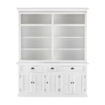 Classic White Hutch Bookcase with 5 Doors and 3 Drawers