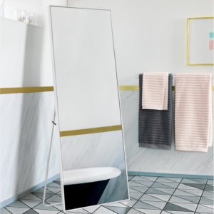 Warm Gray Faux Wood Beveled Rectangular Mirror