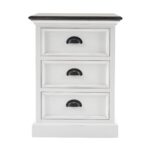 Distressed White and Deep Brown Three Drawer Nightstand
