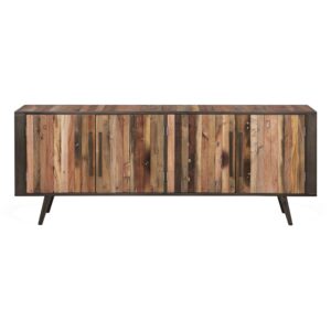 Rustic Black and Rattan TV Stand with Three Drawers