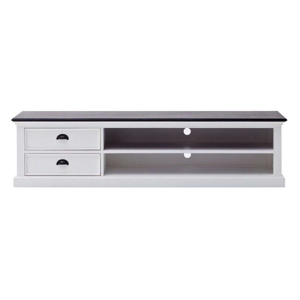 71″ Classic White and Black Entertainment Unit with Two Drawers