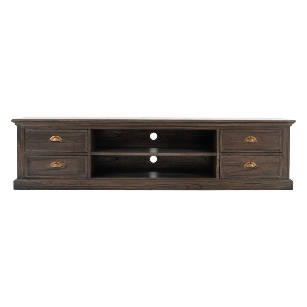 71″ Black Wash Wood Entertainment Unit with Four Drawers