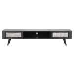 Rustic Black and Rattan TV Stand with Two Drawers