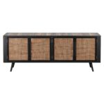 Natural Boat Wood and Rattan TV Dresser with 4 Doors