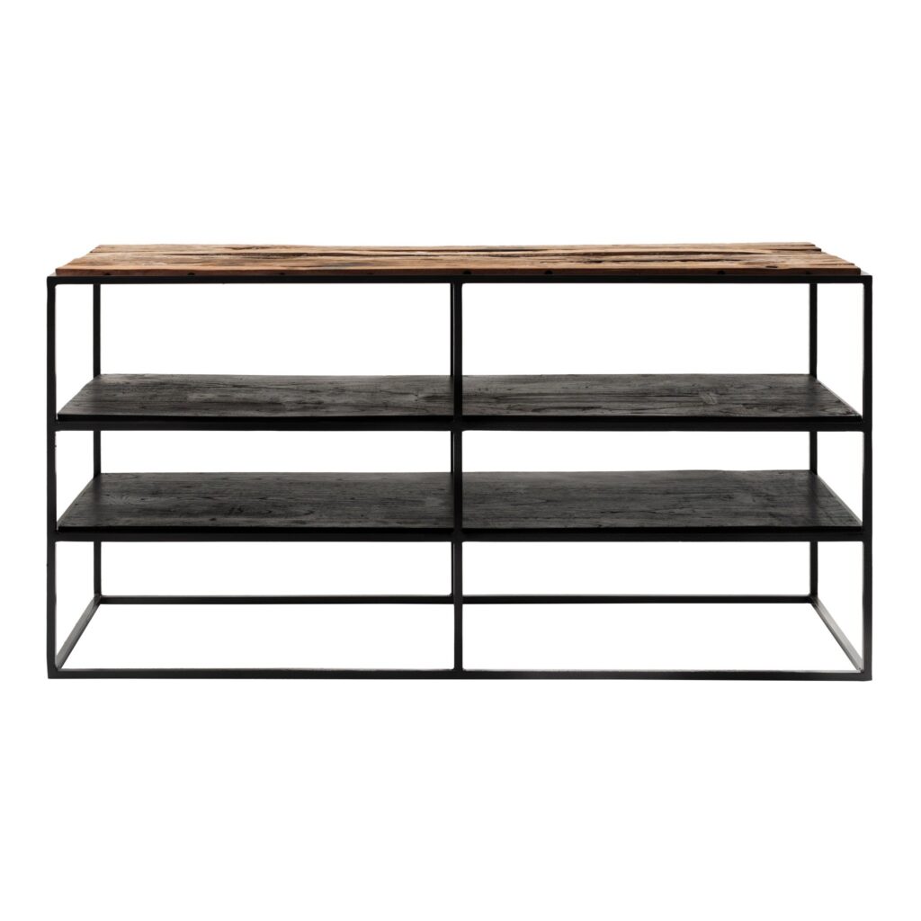 44″ Modern Rustic Wood and Black Metal Open TV Stand