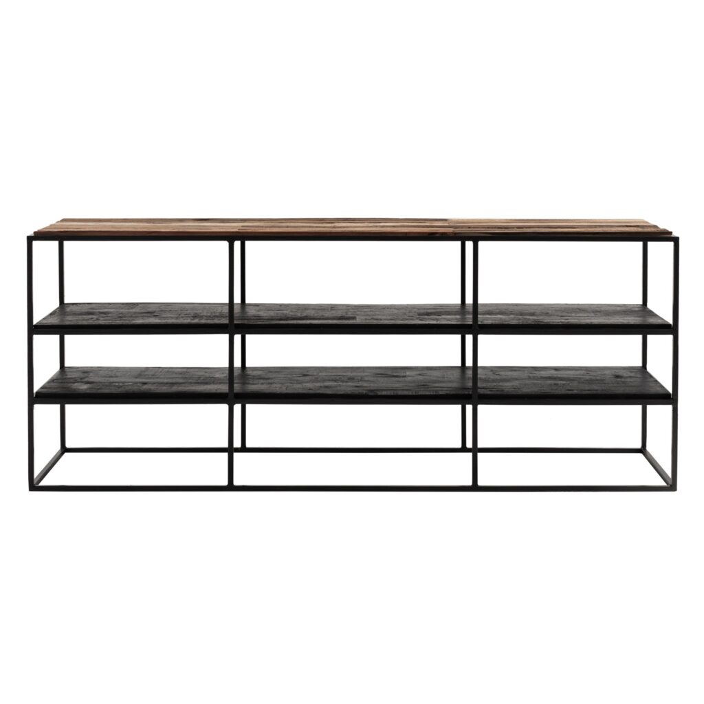 55″ Modern Rustic Wood and Black Metal Open TV Stand