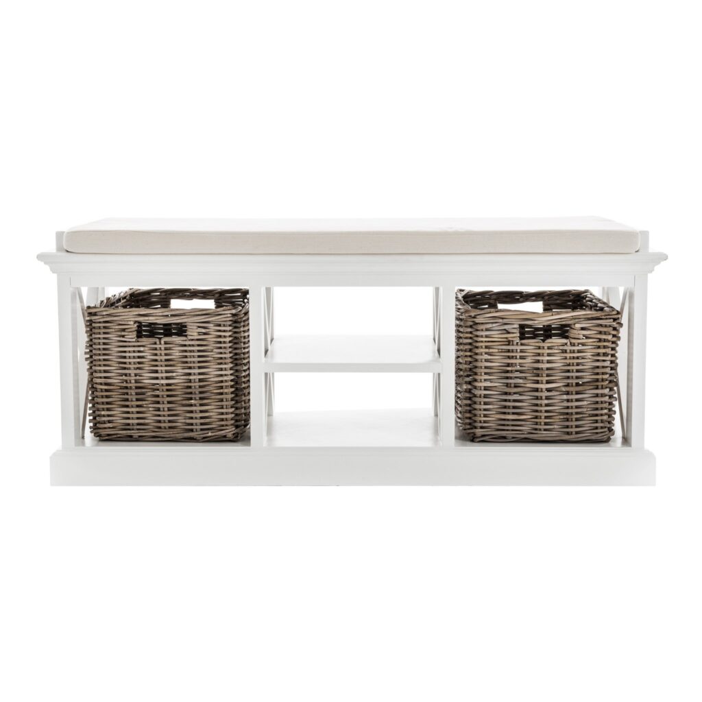 Classic White Bench and Basket Set