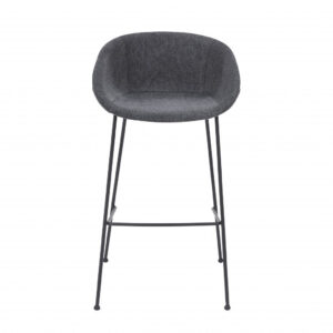 26" Transitional Grey Faux Leather Stainless Steel Swivel Bar Stool