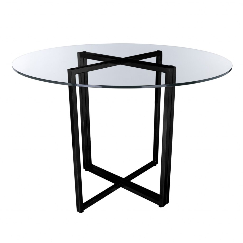 36″ Glass Top Black Geo Base Round Dining Table