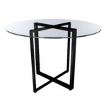 36″ Glass Top Black Geo Base Round Dining Table
