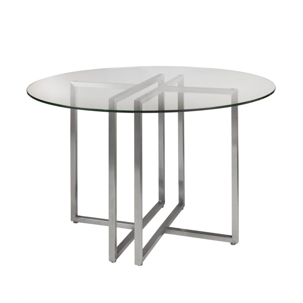 42″ Glass Top Stainless Geo Base Round Dining Table
