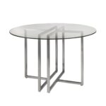 42″ Glass Top Stainless Geo Base Round Dining Table