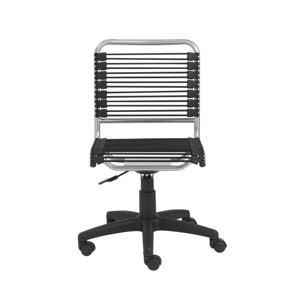 35″ Chrome and Black Round Bungee Cord Low Back Office Chair