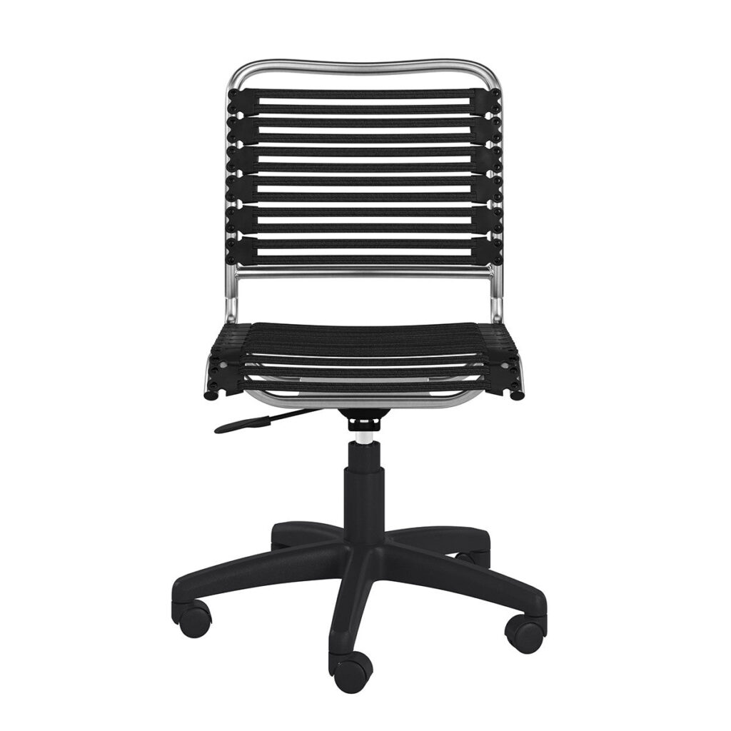 37″ Black and Chrome Flat Bungee Cord Low Back Office Chair