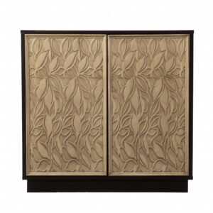 Black Iron Frame Cabinet with Mesh Doors and Drawers