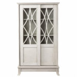 Rustic White Sliding Double Door Accent Cabinet