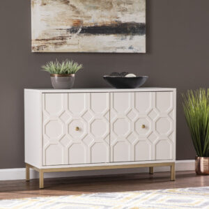 White and Gold Moroccan Dynasty Three Door Accent Cabinet