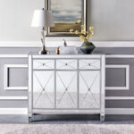 Glamorous Mirrored Bling Three Door Accent Cabinet