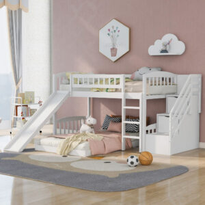 White Twin Loft Bed With Desk and Shelves