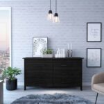 58″ Black Six Drawer Double Dresser